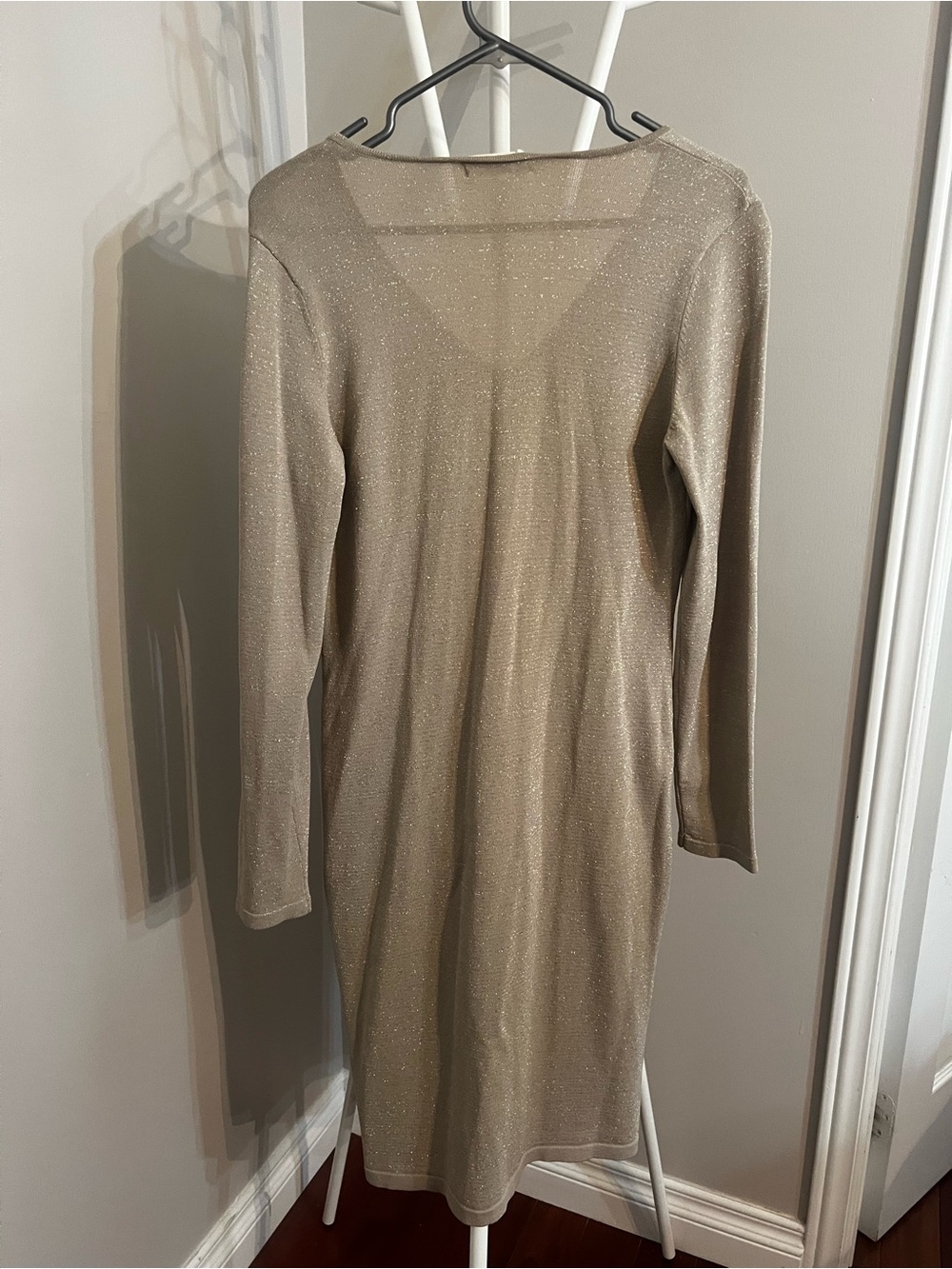 Calvin Klein Shimmery Long-Sleeve V-Neck Dress with Lace-Up Detail - Picture 5 of 5